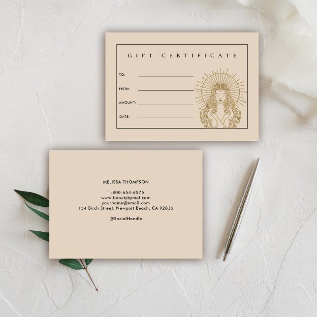 Salon Makeup Hair Lashes Beige Tarot Gift Card (hair salon gift certificate mystical tarot celestial beauty makeup nails lashes stylist beauty beige)