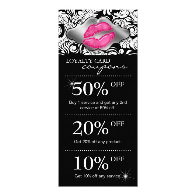 Salon Marketing Cards Damask Pink Glossy Lips Silv (Front)