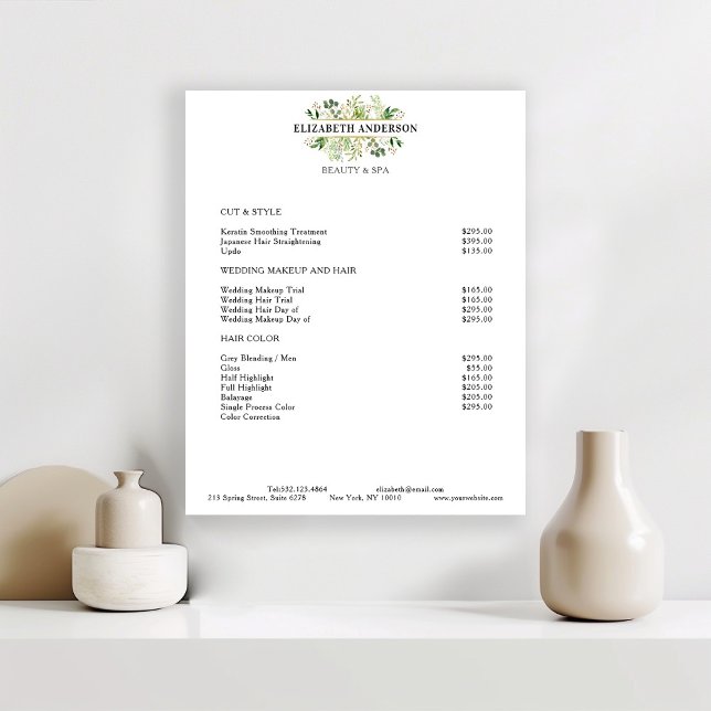 Salon Modern Botanik White Price list Poster (Creator Uploaded)