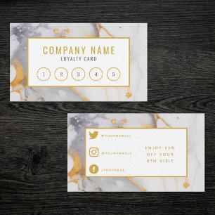 Salon modern golden and white marble loyalty card.