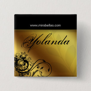 Salon Name Tag Button Brooch gold flower butterfly