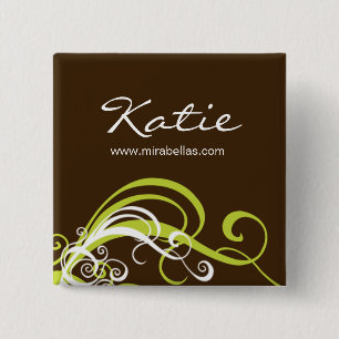 Salon Name Tag Button Brooch lime green swirls