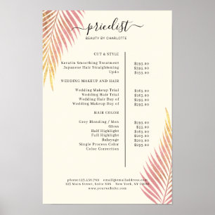 Salon Palm, leafy, Pricelist Poster