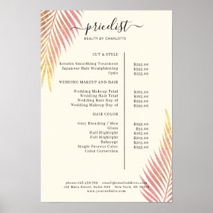 Salon Palm, leafy, Pricelist Poster