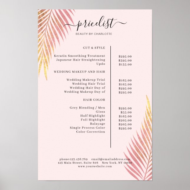Salon Palm, leafy, Pricelist Poster (Front)