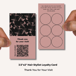 Salon Pink & Black Hair Tools Pattern QR Thank You Loyalty Card