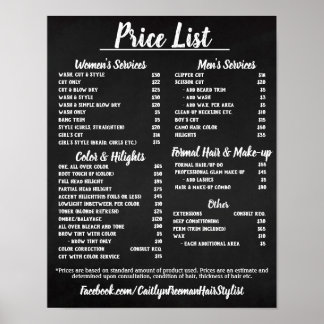 Salon Price LIst Poster