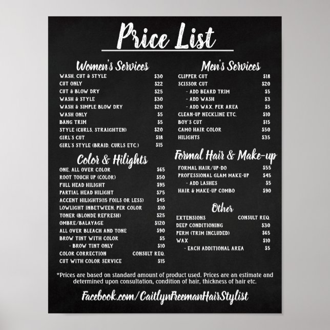 Salon Price LIst Poster (Front)