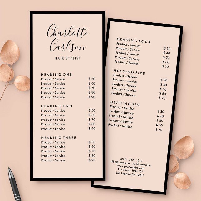 Salon Price Service List Elegant Blush Pink Rack Card (Creator Uploaded)