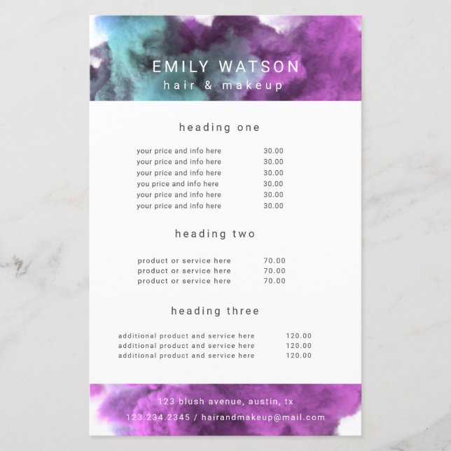 salon purple smoke effect price list (Front)