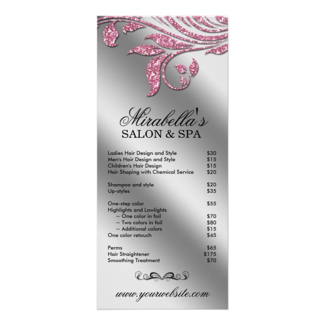 Salon Rack Card Jewellery Leaf Floral Pink Sparkle (Front)