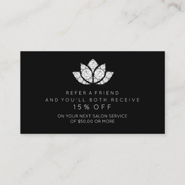 Salon Referral Card Black White Diamond Lotus WOW (Front)