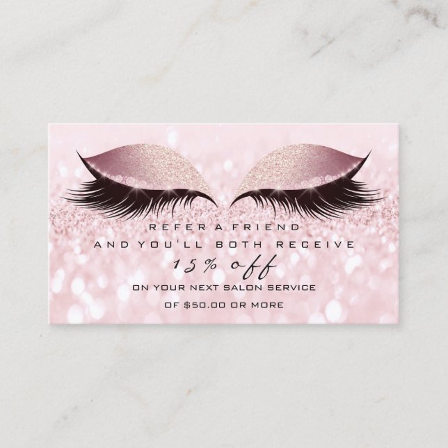 Salon Referral Card Glitter Pink Lashes Makeup (Front)