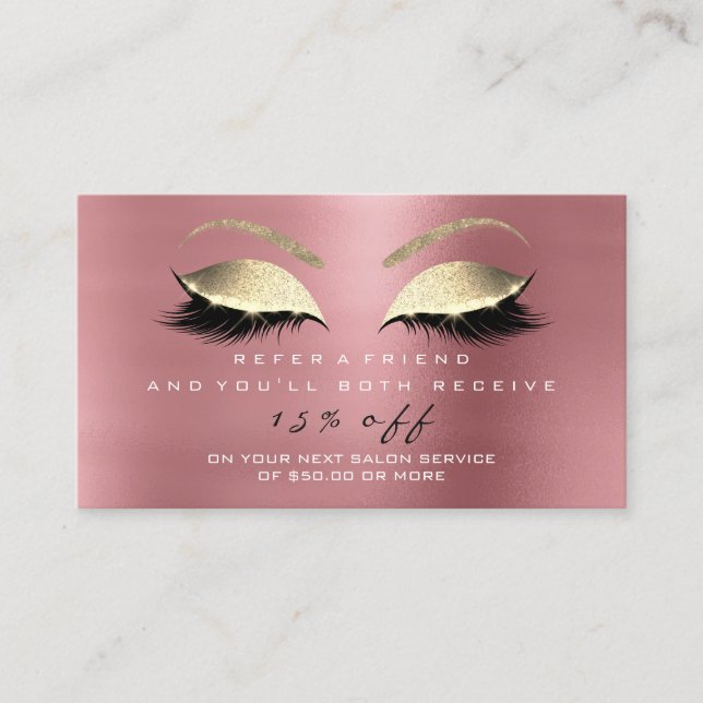 Salon Referral Card Glitter Rose Gold Bean Lashes (Front)