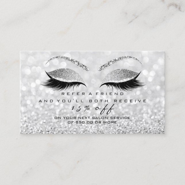 Salon Referral Card Glitter Silver Grey Lashes1 (Front)