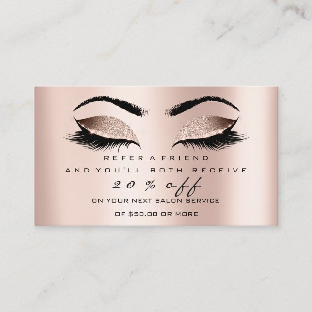 Salon Referral Card Makeup Pink Rose Lashes (Front)