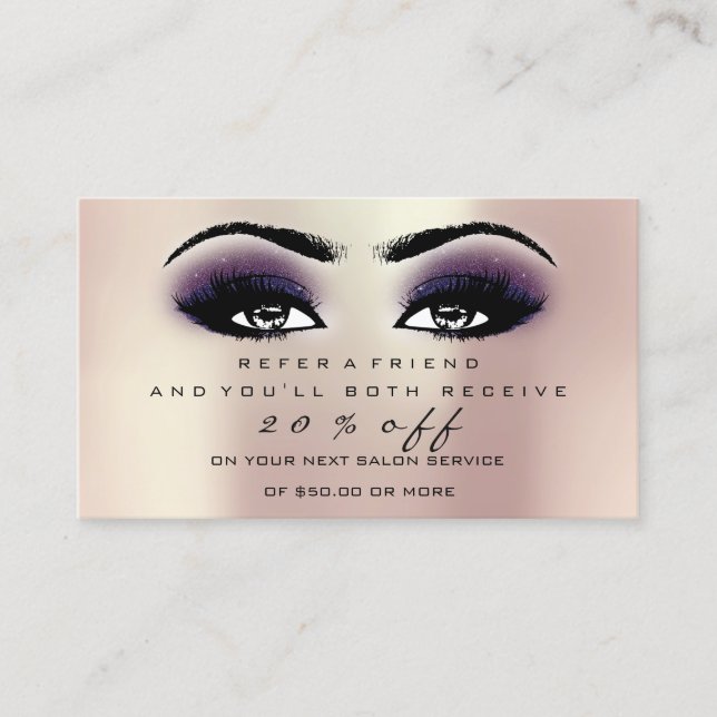 Salon Referral Card Makeup Rose Pink Violet Lashes (Front)