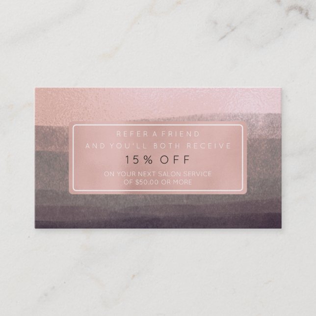 Salon Referral Card Pink Gold Rose Grey Black Stro (Front)