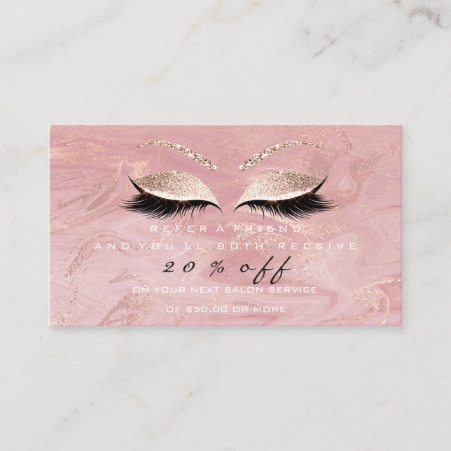 Salon Referral Card Pink Makeup Lashes Marble (Front)