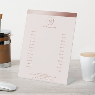 Salon Rosegold Brown Stripe Monogramm Circle Pedestal Sign