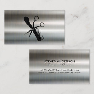 Salon Scissors and Comb Logo Metallic Business Card