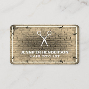 Salon Scissors Brick Wall Neon Lights Business C Business Card