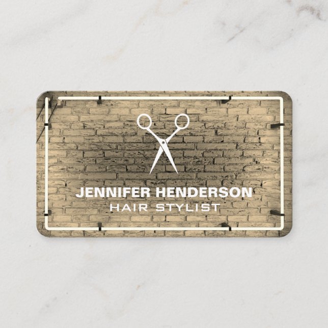 Salon Scissors | Brick Wall Neon Lights Business C Business Card (Front)