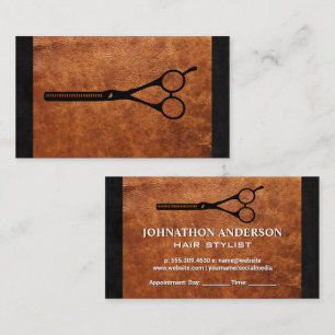 Salon Scissors   Brown Leather Texture Appointment Card