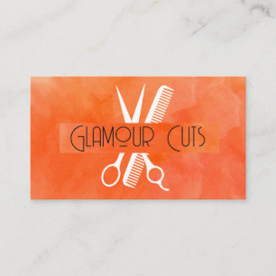Salon Scissors Comb Logo Watercolor Texture Business Card