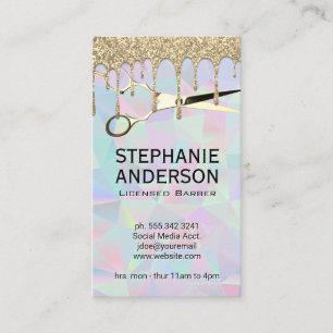 Salon Scissors   Gold Glitter Drip   Geometric Business Card