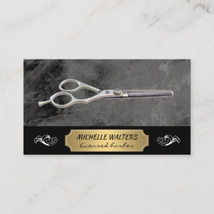 Salon Scissors Marble Gold Metallic Business Card