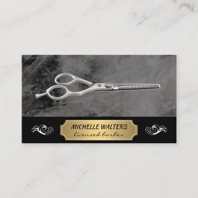 Salon Scissors | Marble | Gold Metallic Business Card (Front)