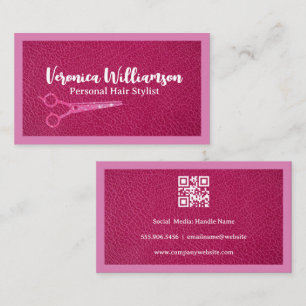 Salon Scissors   Pink Leather   QR Business Card