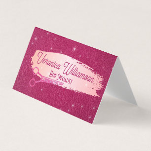 Salon Scissors   Pink Leather   Sparkles Business Card