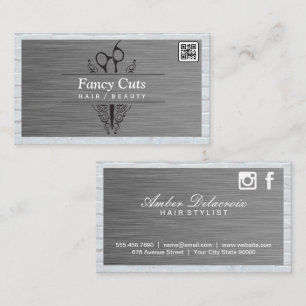 Salon Scissors Steel and Brick QR Code Business Card