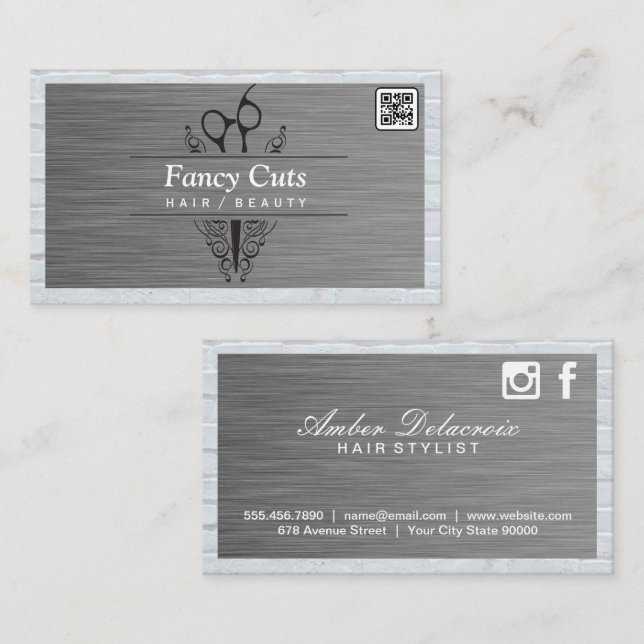 Salon Scissors | Steel and Brick | QR Code Business Card (Front/Back)