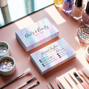 Salon script holographic glam abstract iridescent business card