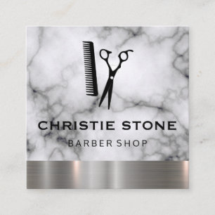 Salon Shears Marble Metal Trim Square Business Card