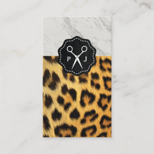 Salon Shears Monogram Marble Trim Cheetah Business Card