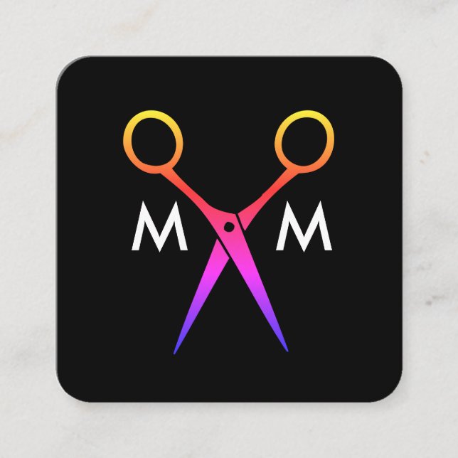 Salon Shears Monogram Square Business Card (Front)