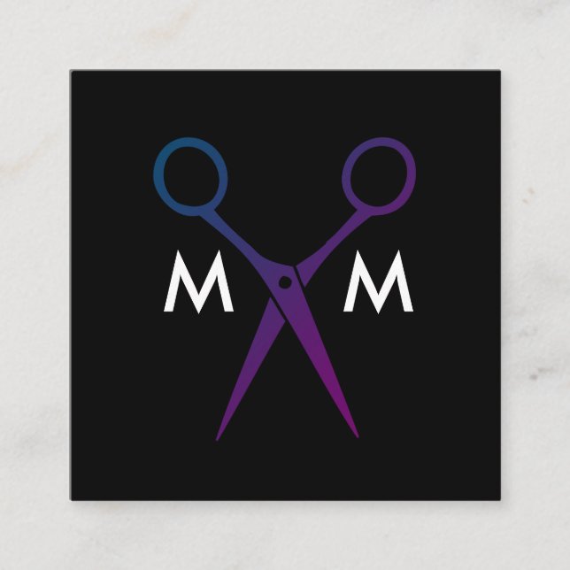 Salon Shears Monogram Square Business Card (Front)