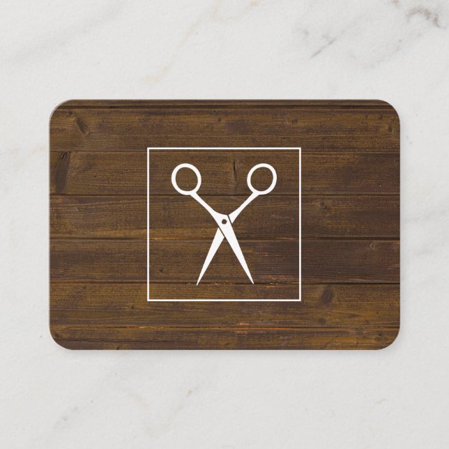 Salon Shears Rustic Wood Appointment Card (Front)