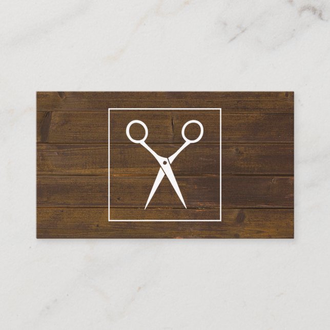 Salon Shears Rustic Wood Appointment Card (Front)