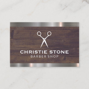 Salon Shears Rustic Wood Metal Trim Business Card