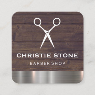 Salon Shears Rustic Wood Metal Trim Square Business Card