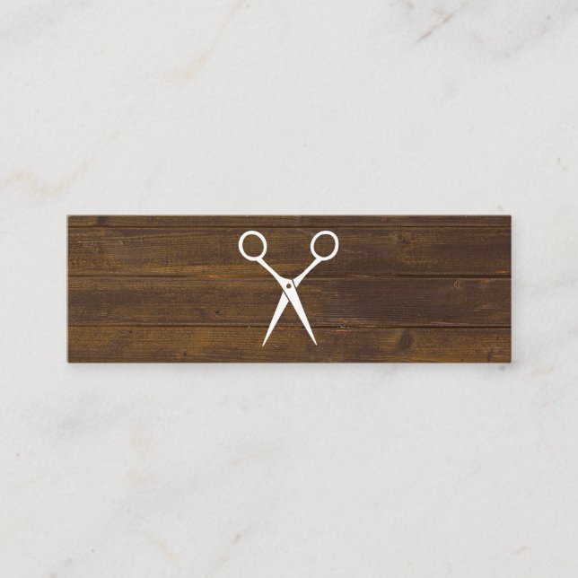 Salon Shears Rustic Wood Mini Business Card (Front)