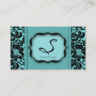 Salon Spa Business Card Blue Damask Floral