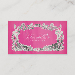 Salon Spa Business Card Floral Pink Silver