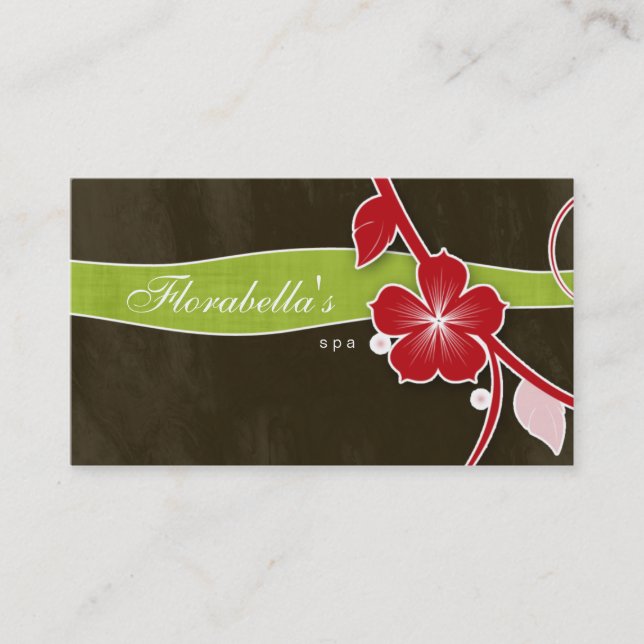 Salon Spa Business Card Floral Red Brown Tropical (Front)