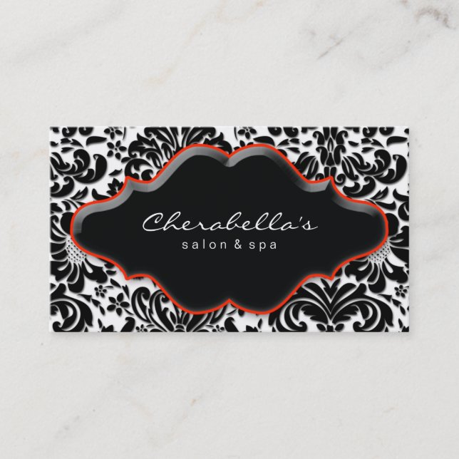 Salon Spa Business Card Red Damask (Front)